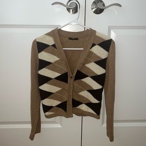 Vintage plaid beige and brown cardigan